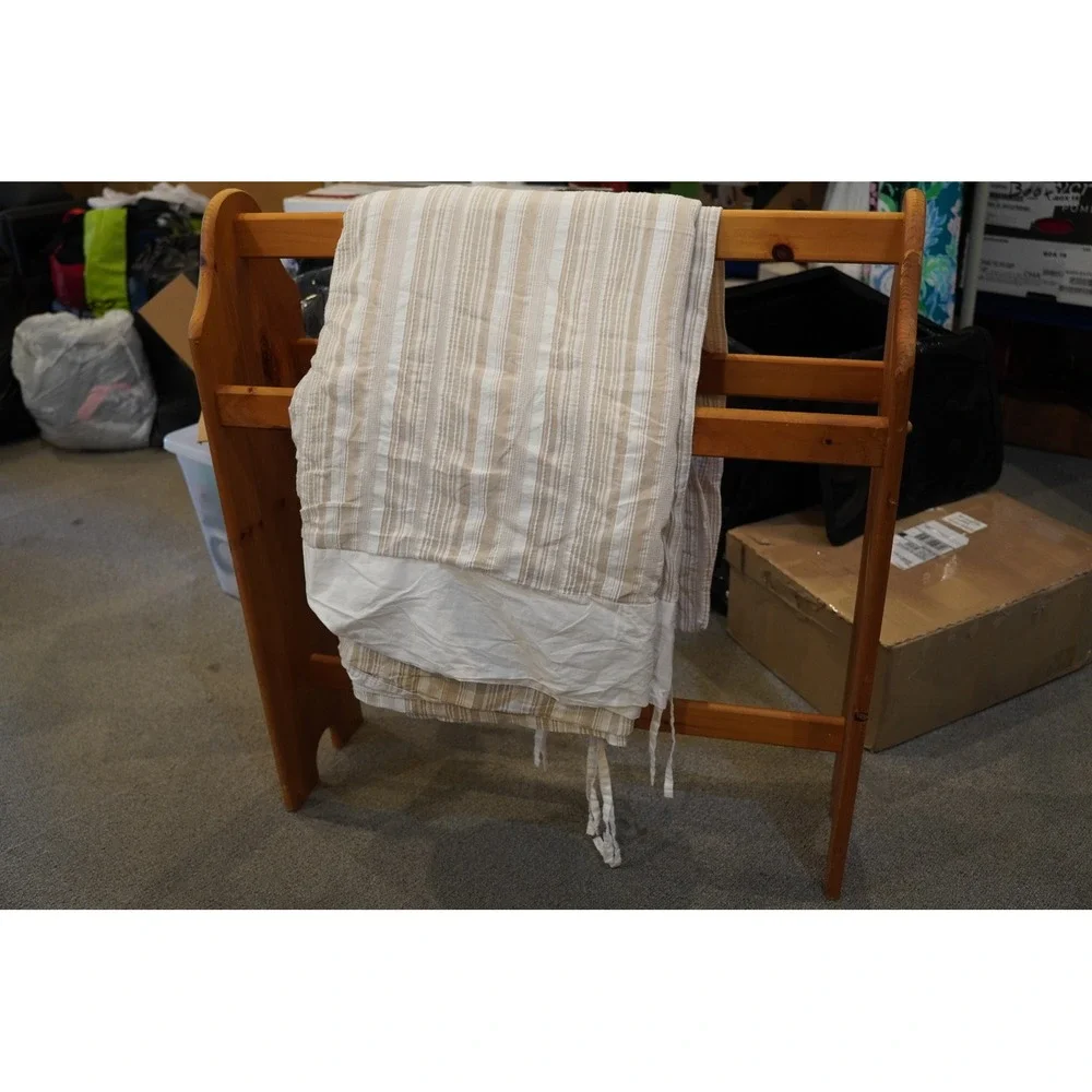 Pottery Barn Duvet Cover King/Cal King Tan White Striped Cotton Excellent